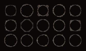 Set of golden circles border frames, elegant graphic jewelry decoration, vector illustration on black background