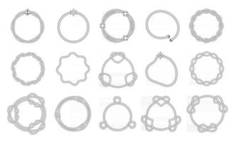 Round rope frames, wavy and smooth outline with sea knots. Woven lines of frames. Borders for selection template, vector illustration.