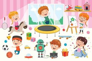 Kids Playing With Various Toys vector