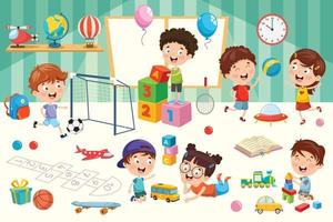 Kids Playing With Various Toys vector