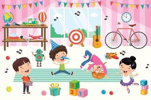 Kids Playing With Various Toys vector