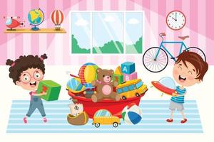 Kids Playing With Various Toys vector