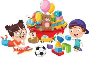 Kids Playing With Various Toys vector