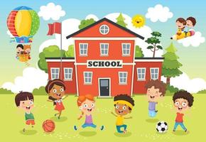 Funny Students and School Building vector