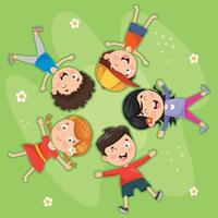 Children Lying On Grass vector