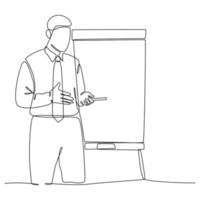 Continuous line drawing of boss explaining vector illustration