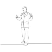 Continuous line drawing of businessman showing thumbs up vector illustration