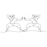 Continuous line drawing of kung fu action vector illustration