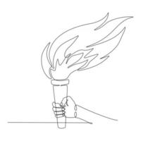 continuous line drawing of a hand holding a torch vector illustration