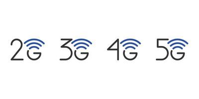 2G 3G 4G 5G network connection business symbol set. 5th generation and lower wireless internet technology icons. Vector communication emblem blue design template isolated illustration