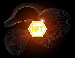 NFT non fungible token on abstract linear striped background. Online money for buy exclusive art poster. Pay for unique collectibles in games banner. Blockchain technology crypto coin vector eps