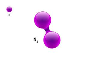 modelo de química molécula nitrógeno n2 fórmula de elemento de física científica. partículas integradas natural inorgánico 3d azote estructura molecular consistente. dos esferas vectoriales de átomos de volumen vector