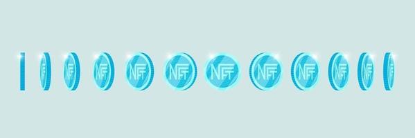 NFT non fungible light blue token turn around different position set. Online money for buy exclusive art. Pay for unique collectibles. Blockchain technology crypto coin rotation icon for animation eps vector