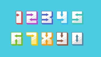 Numbers colored 3d retro vintage style set with arrows trendy typography consisiting of 1 2 3 4 5 6 7 8 9 0 for poster design or greeting card. Vector eps modern font illustration