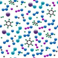 Química atómica molecular estructura 3d de patrones sin fisuras. concepto de diseño abstracto para la industria química de la biotecnología de la ciencia. Ilustración de fondo de textura de átomos y moléculas vectoriales vector