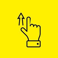 Vector touch screen gesture swipe up scroll hand finger icon. Line illustration pictogram on yellow background