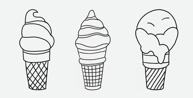 Collection of freehand drawing cone of ice cream. vector