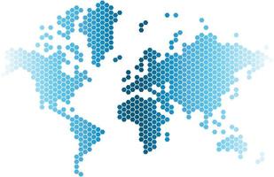 Blue hexagon world map on white background. vector