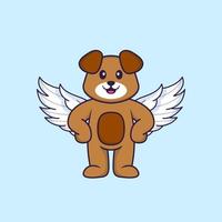 Cute dog using wings. Animal cartoon concept isolated. Can used for t-shirt, greeting card, invitation card or mascot. Flat Cartoon Style vector