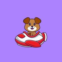 Cute dog flying on a plane. Animal cartoon concept isolated. Can used for t-shirt, greeting card, invitation card or mascot. Flat Cartoon Style vector