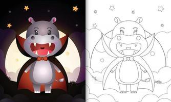 coloring book with a cute hippo using costume dracula halloween vector
