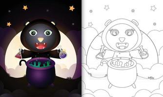 coloring book with a cute black cat using costume witch halloween vector