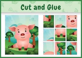 Children board game cut and glue with a cute pig vector