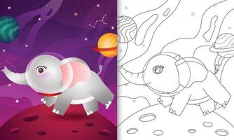 libro para colorear para niños con un lindo elefante en la galaxia espacial vector