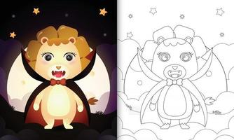 coloring book with a cute lion using costume dracula halloween vector
