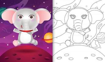 libro para colorear para niños con un lindo elefante en la galaxia espacial vector