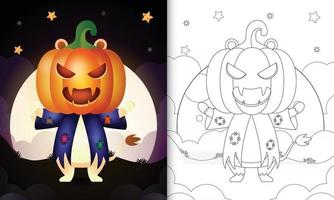 coloring book with a cute lion using costume scarecrow and pumpkin halloween vector