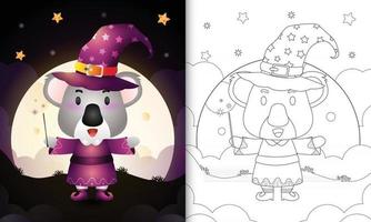 libro para colorear con un lindo koala con disfraz de bruja halloween vector