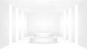 White podium in an empty white room. Empty white room. vector