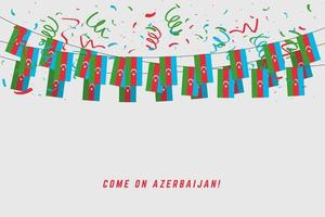 Azerbaijan garland flag with confetti on white background, Hang bunting for Azerbaijan celebration template banner. vector