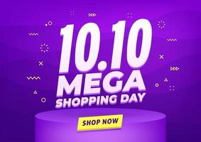 10.10 mega día de compras cartel de venta o diseño de volante. Venta global del día mundial de las compras en colores de fondo. 10.10 ventas locas en línea. vector