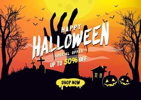 Halloween sale poster or banner design. Website spooky or banner template.