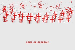 Georgia flag with confetti on white background, Hang bunting for Georgia celebration template banner. vector