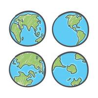 Earth drawing on white background. World map or globe in doodles style. Global drawing Earth day. vector