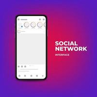 teléfono inteligente con interfaz en la red social. vector