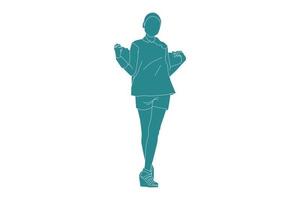 ilustración vectorial de mujer de moda posando, estilo plano con contorno vector