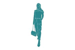 Vector illustration of stylish muslim woman posing, Flat style with outline