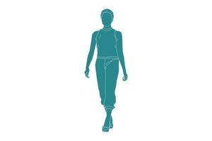 Vector illustration of trendy woman on the sideroad with pants, Flat style with outline