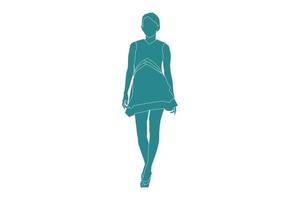 Ilustración vectorial de pasarela de mujer elegante, estilo plano con contorno vector