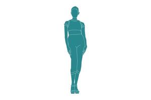 Vector illustration of stylish woman posing in high heels, Flat style with outline