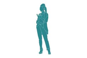 Ilustración vectorial de mujer estilista aplaudiendo, estilo plano con contorno vector