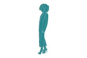 ilustración vectorial de mujer elegante posando, estilo plano con contorno vector