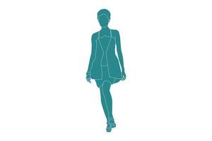 Ilustración vectorial de mujer elegante caminando por la calle lateral, estilo plano con contorno vector