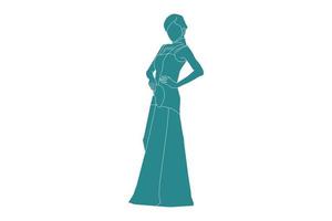 ilustración vectorial de mujer elegante posando, estilo plano con contorno vector