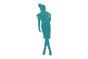 ilustración vectorial de mujer elegante posando, estilo plano con contorno vector