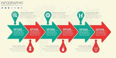 Timeline and arrow vector infographic. World map Background